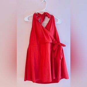 J. Crew Red Halter Faux Wrap Top with Flutter Skirt Swimsuit NWT